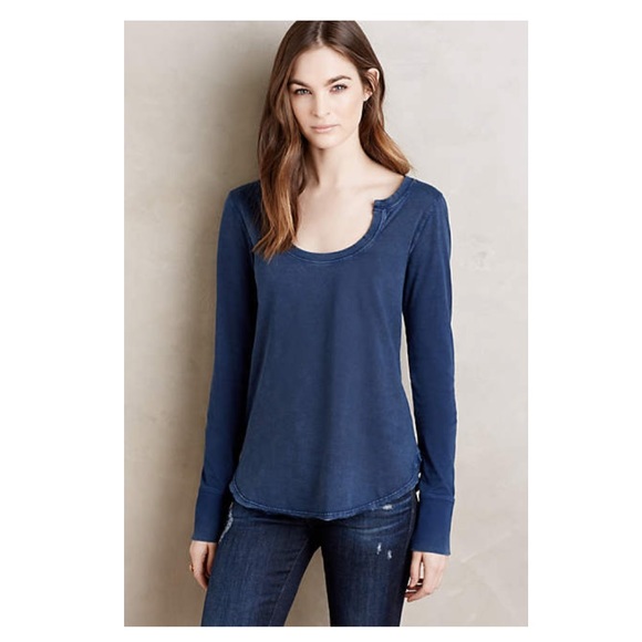 Anthropologie Tops - Anthropologie Little Yellow Button Top, 100% Cotton, Denim Color, U Neckline